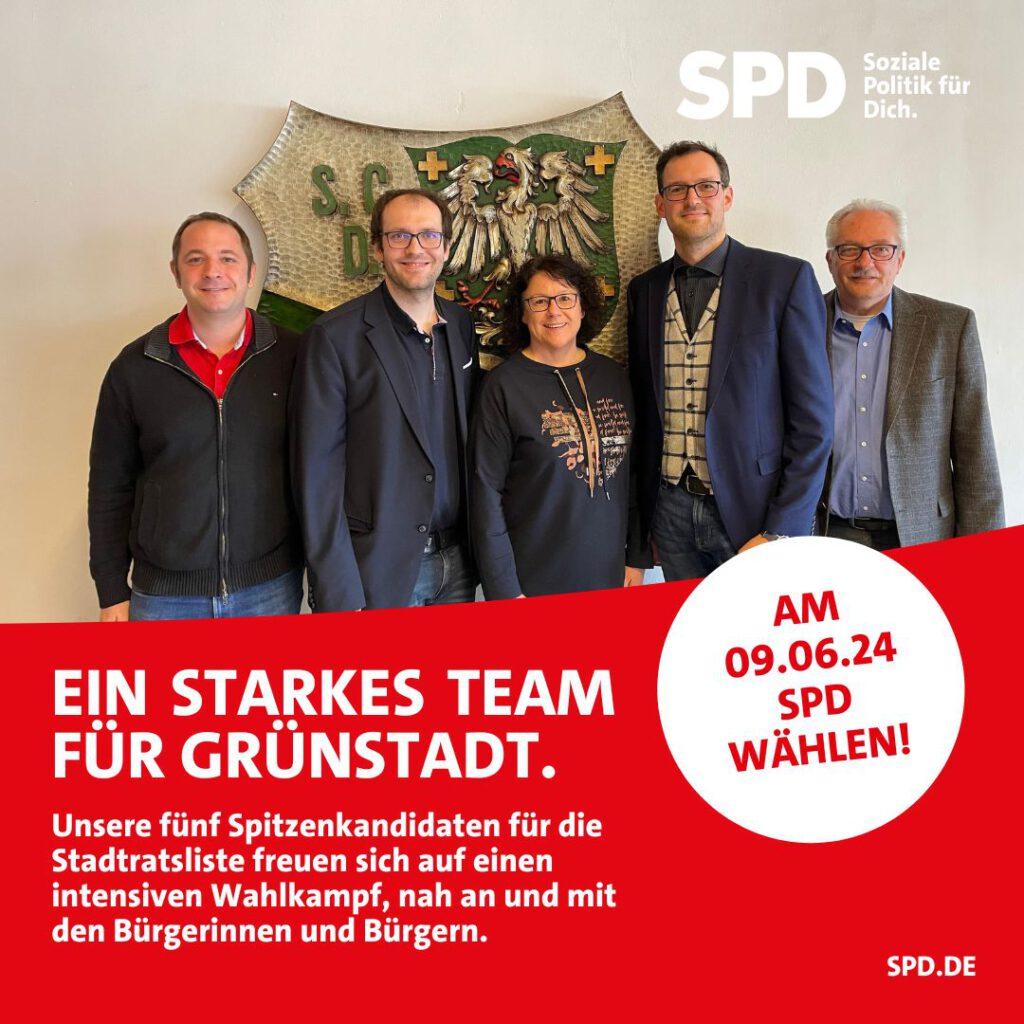 Bild mit den Kandidierenden der ersten 5 Listenplätze der SPD Grünstadt für die Kommunalwahl 2024